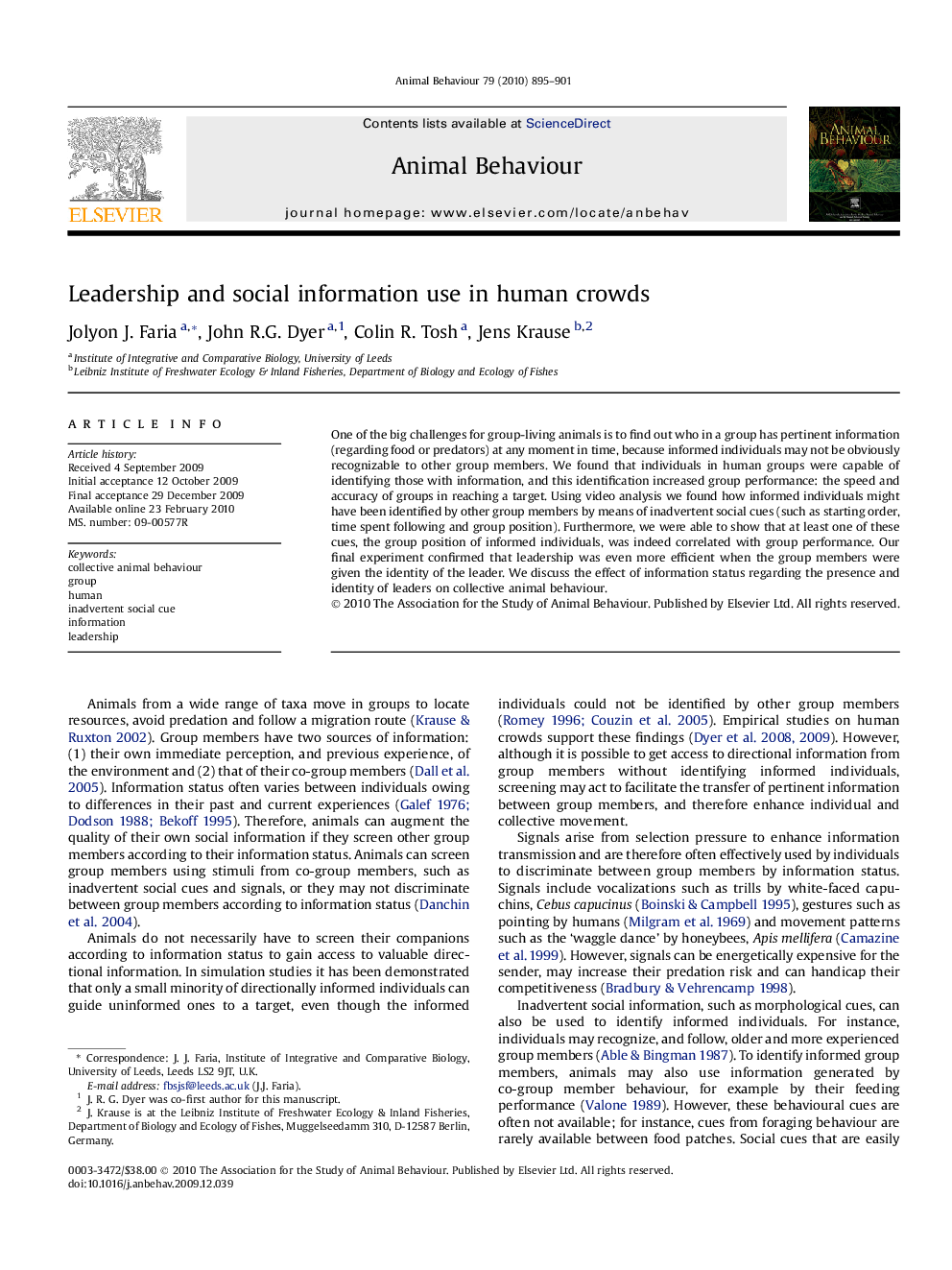 Leadership and social information use in human crowds