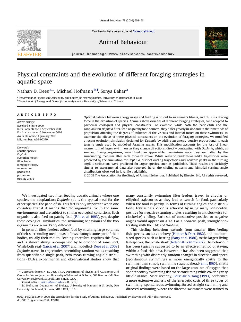 Physical constraints and the evolution of different foraging strategies in aquatic space