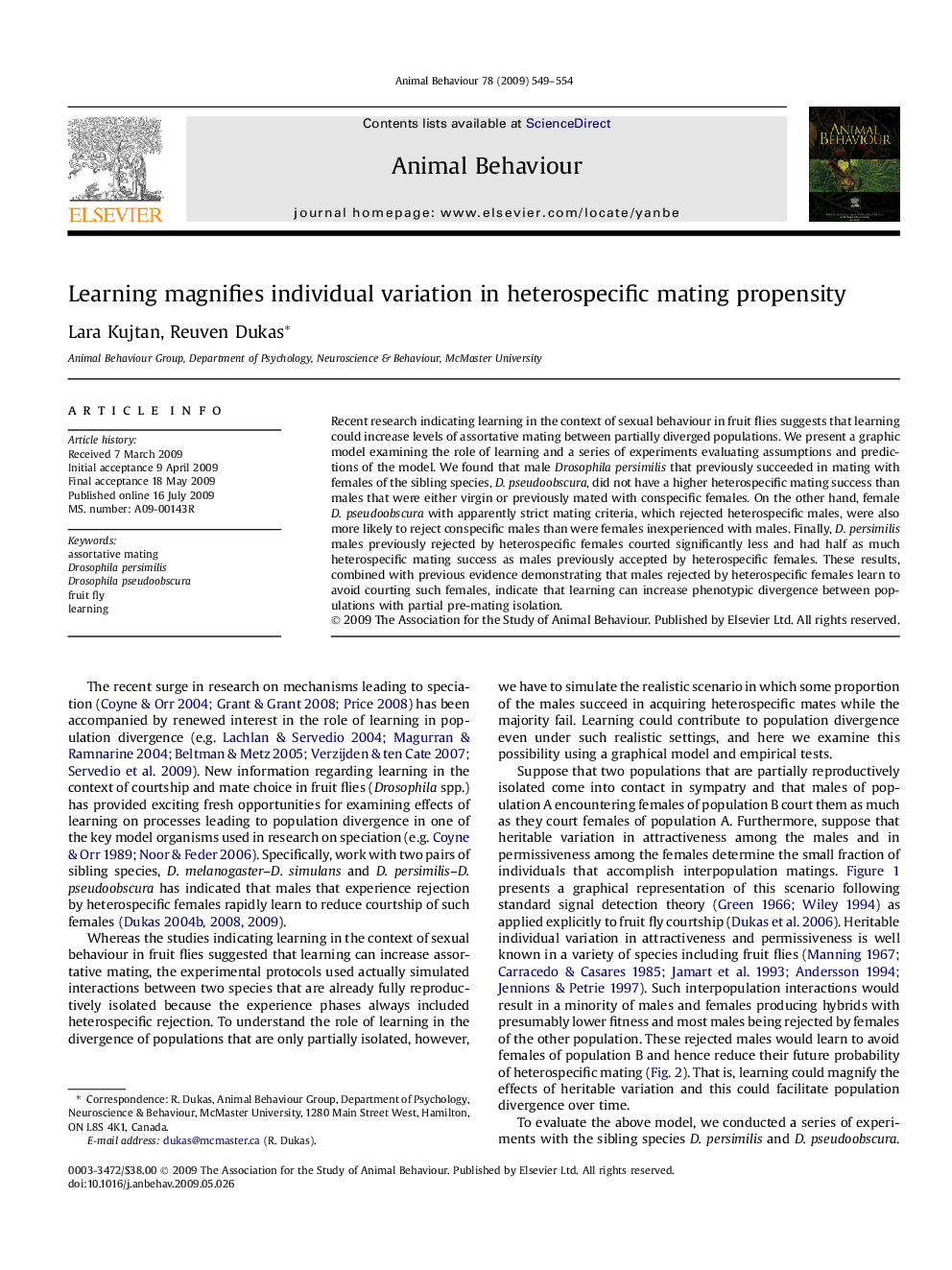 Learning magnifies individual variation in heterospecific mating propensity