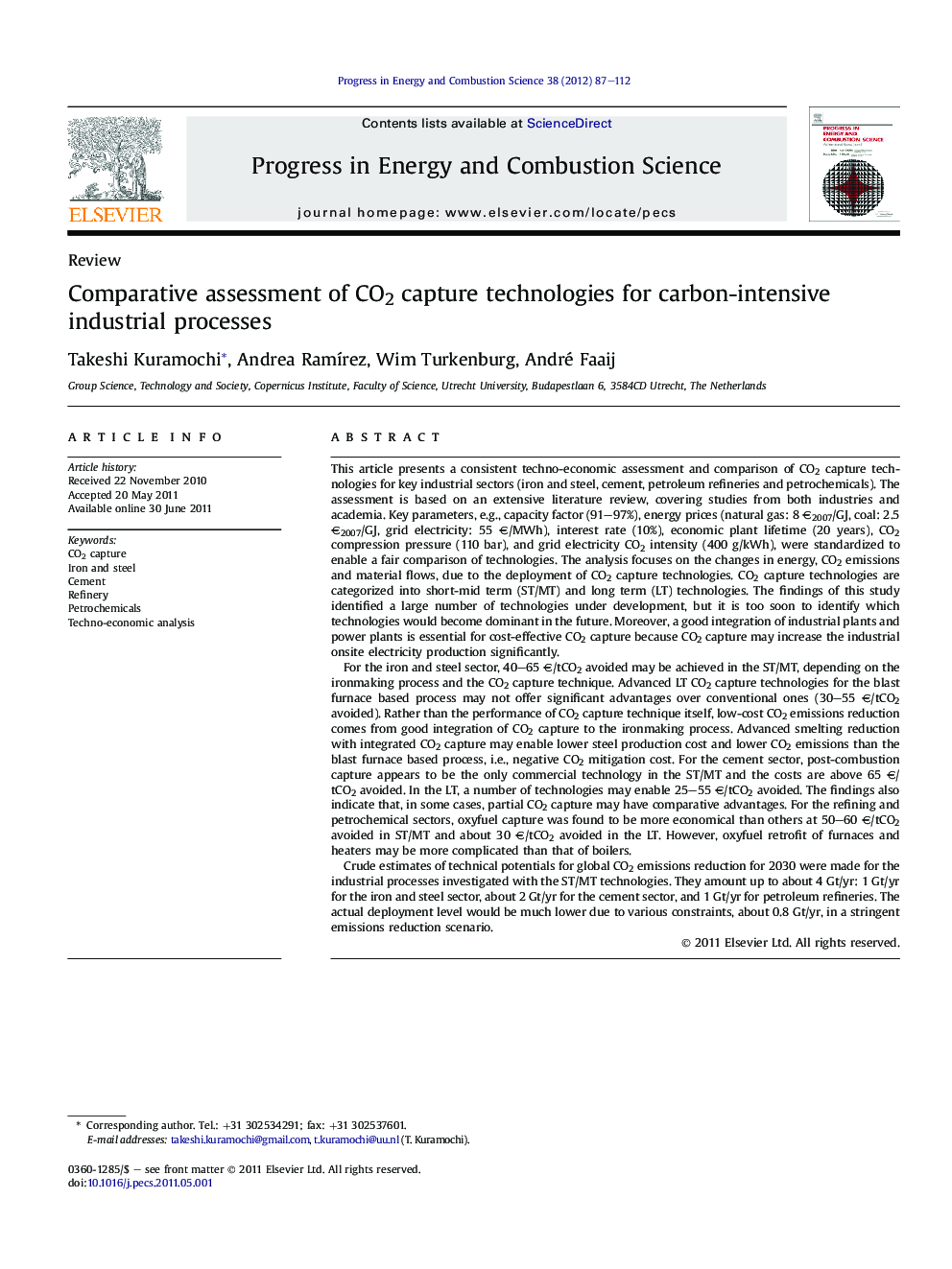 عکس صفحه اول مقاله: Comparative assessment of CO2 capture technologies for carbon-intensive industrial processes Comparative assessment of CO2 capture technologies for carbon-intensive industrial processes