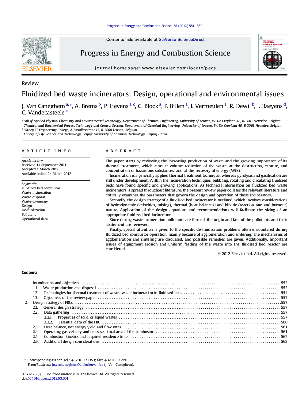 Fluidized bed waste incinerators: Design, operational and environmental issues