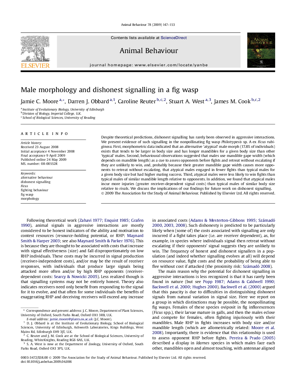 Male morphology and dishonest signalling in a fig wasp