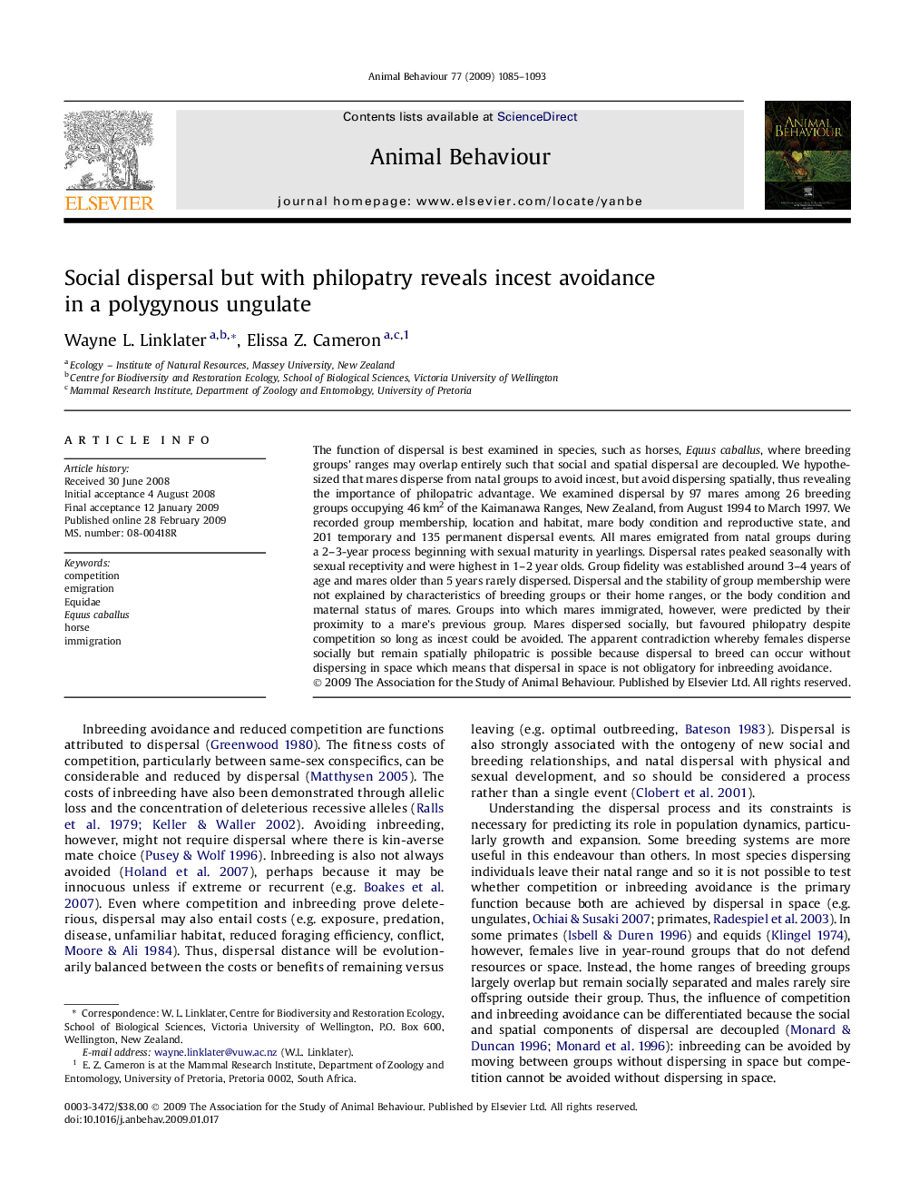 Social dispersal but with philopatry reveals incest avoidance in a polygynous ungulate