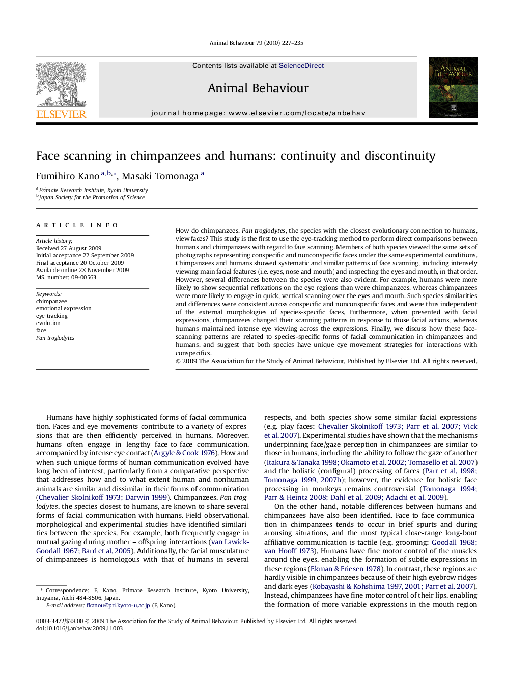 Face scanning in chimpanzees and humans: continuity and discontinuity