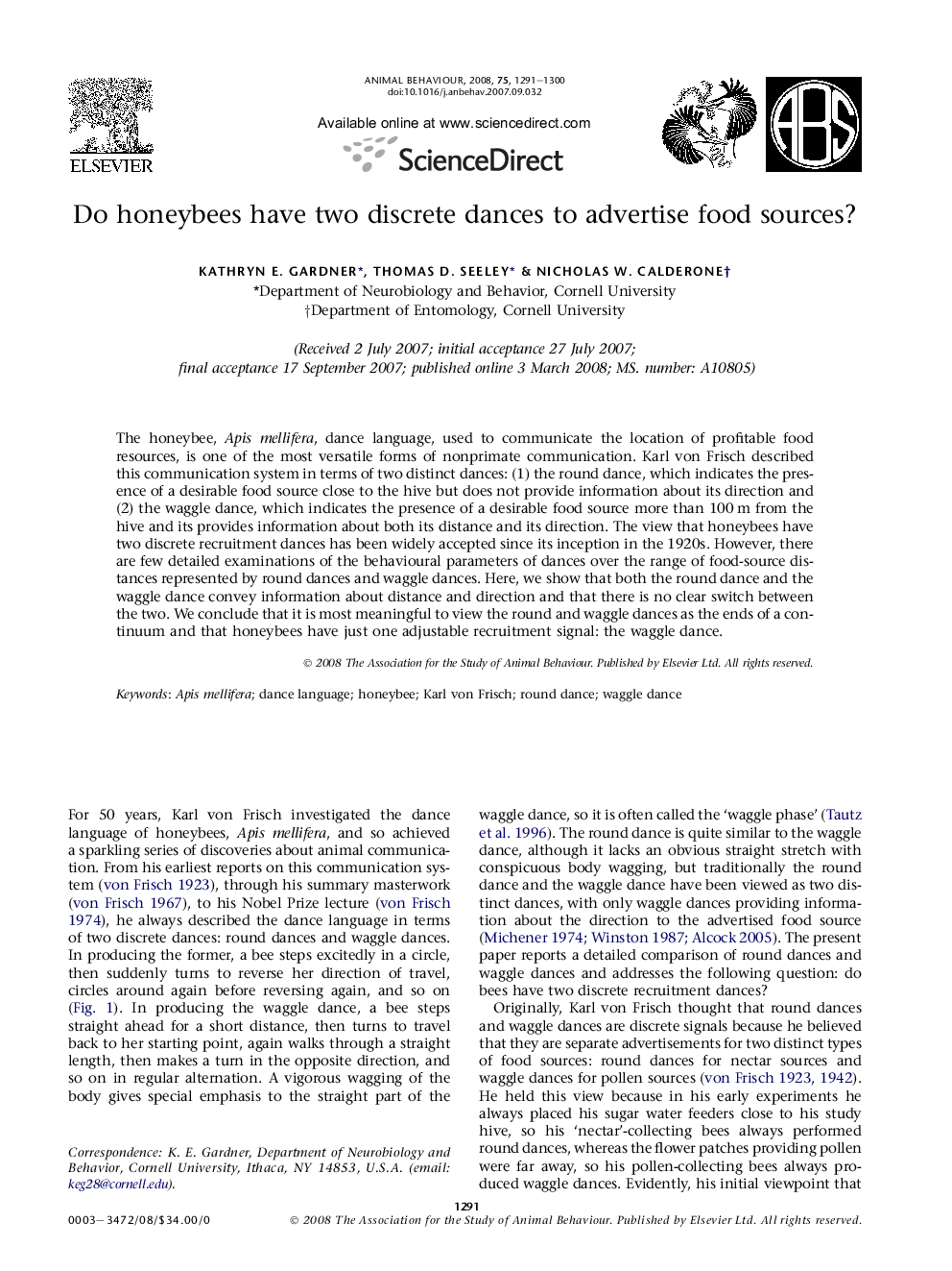 Do honeybees have two discrete dances to advertise food sources?