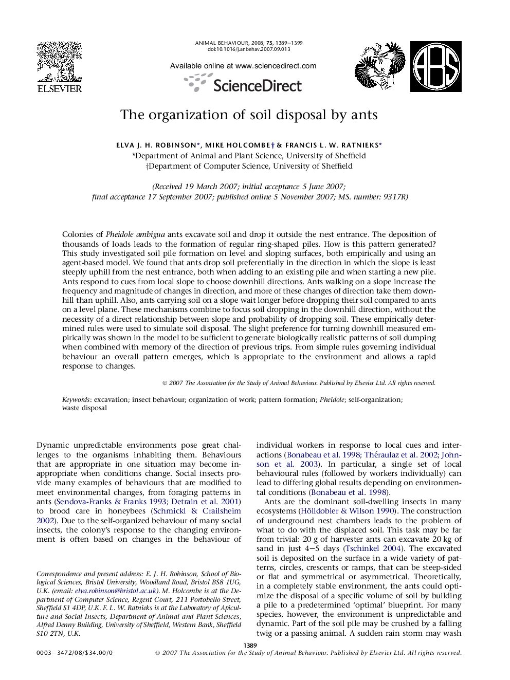 The organization of soil disposal by ants