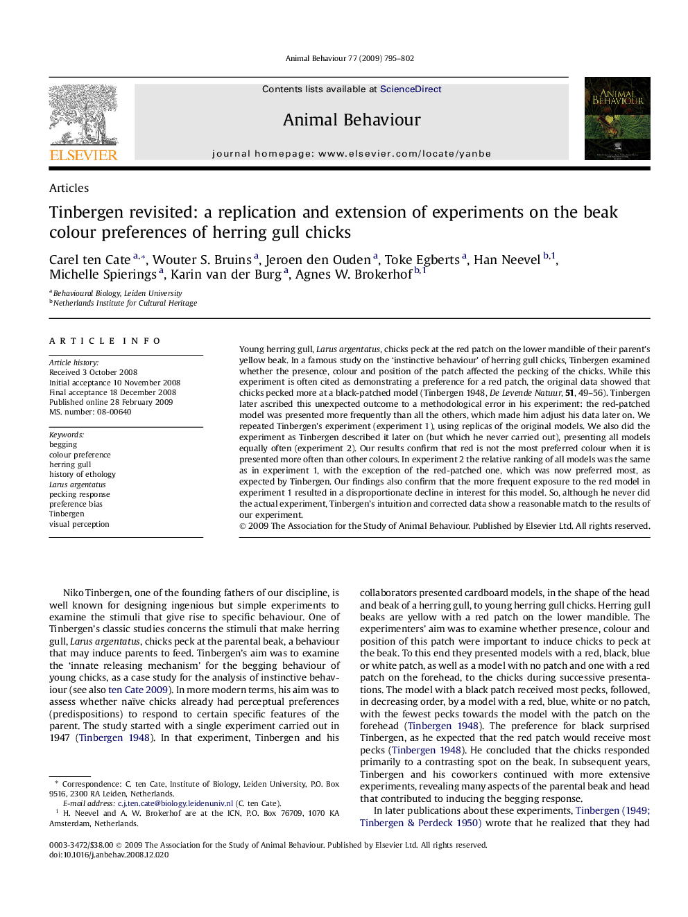 Tinbergen revisited: a replication and extension of experiments on the beak colour preferences of herring gull chicks