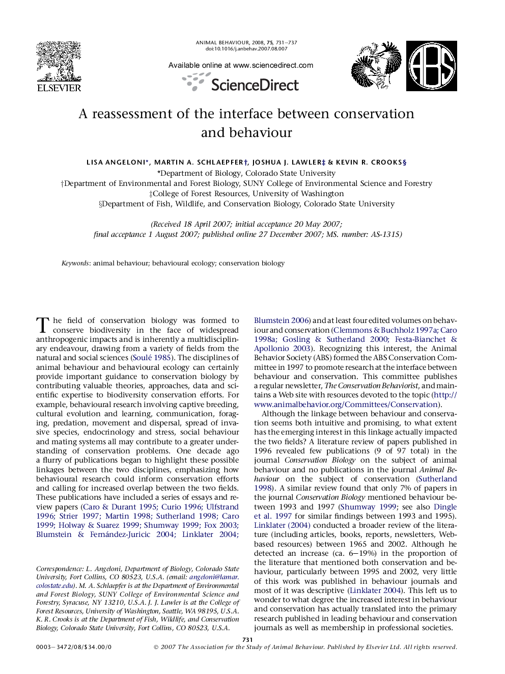 A reassessment of the interface between conservation and behaviour