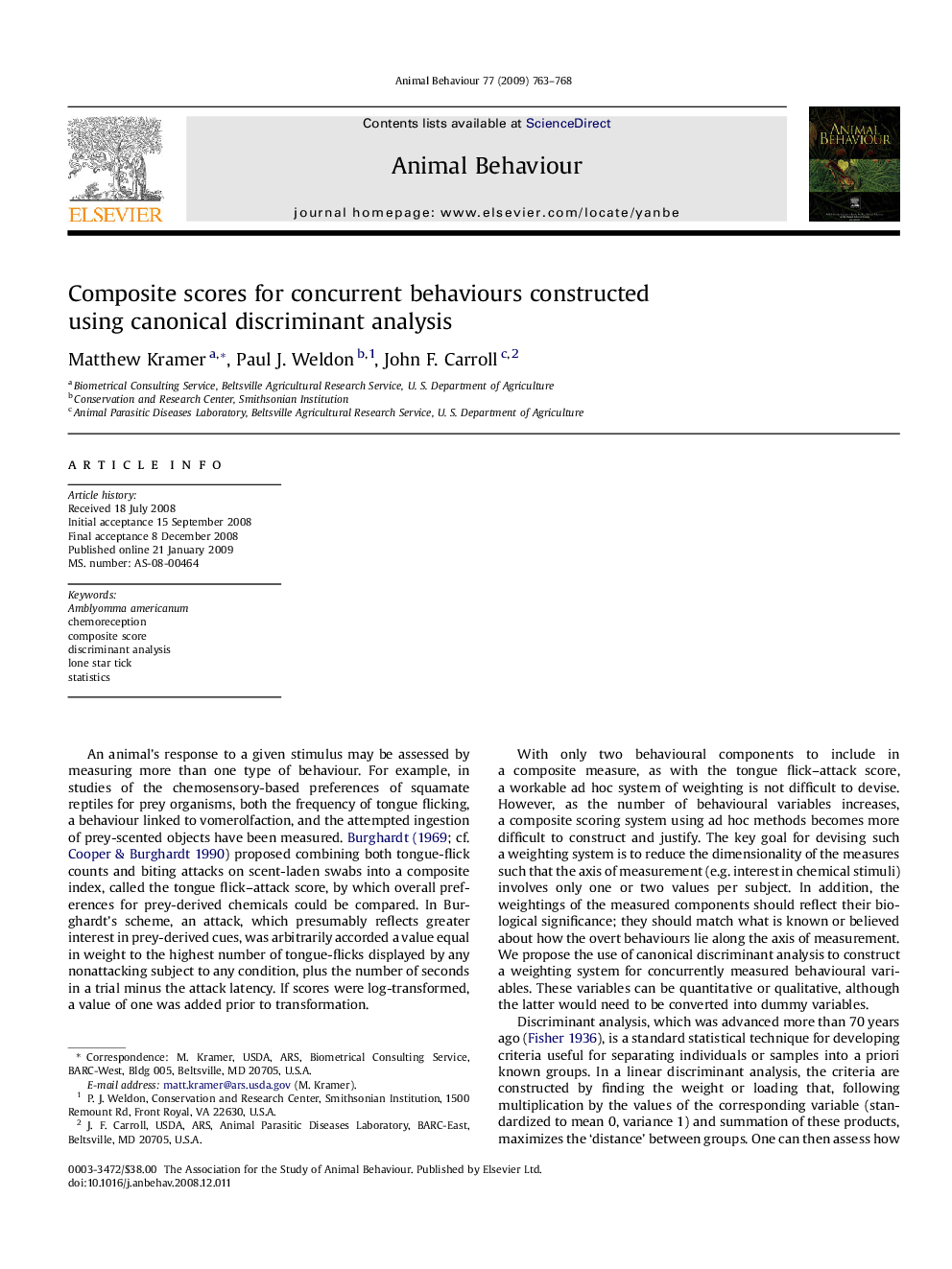 Composite scores for concurrent behaviours constructed using canonical discriminant analysis