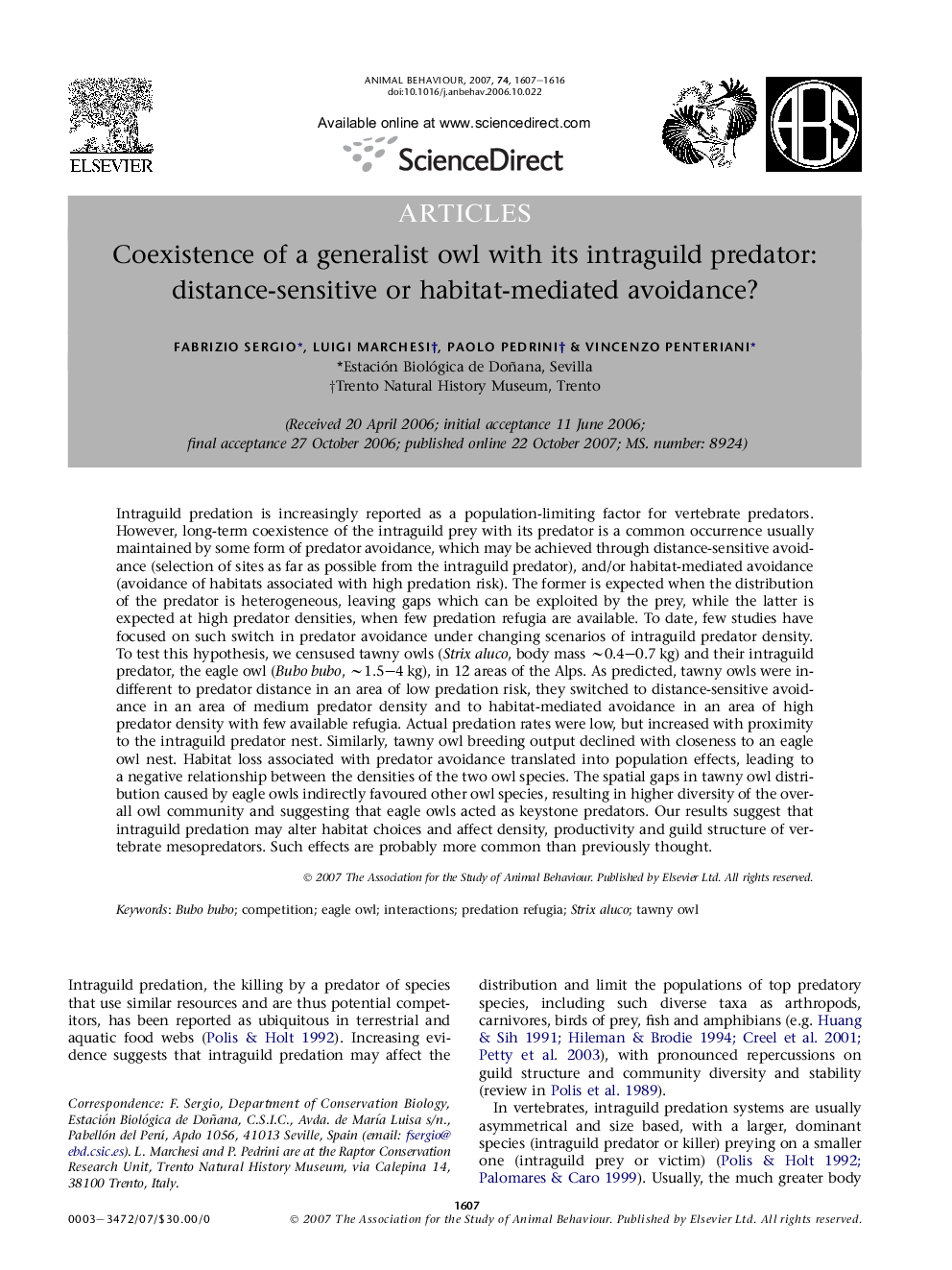 Coexistence of a generalist owl with its intraguild predator: distance-sensitive or habitat-mediated avoidance?