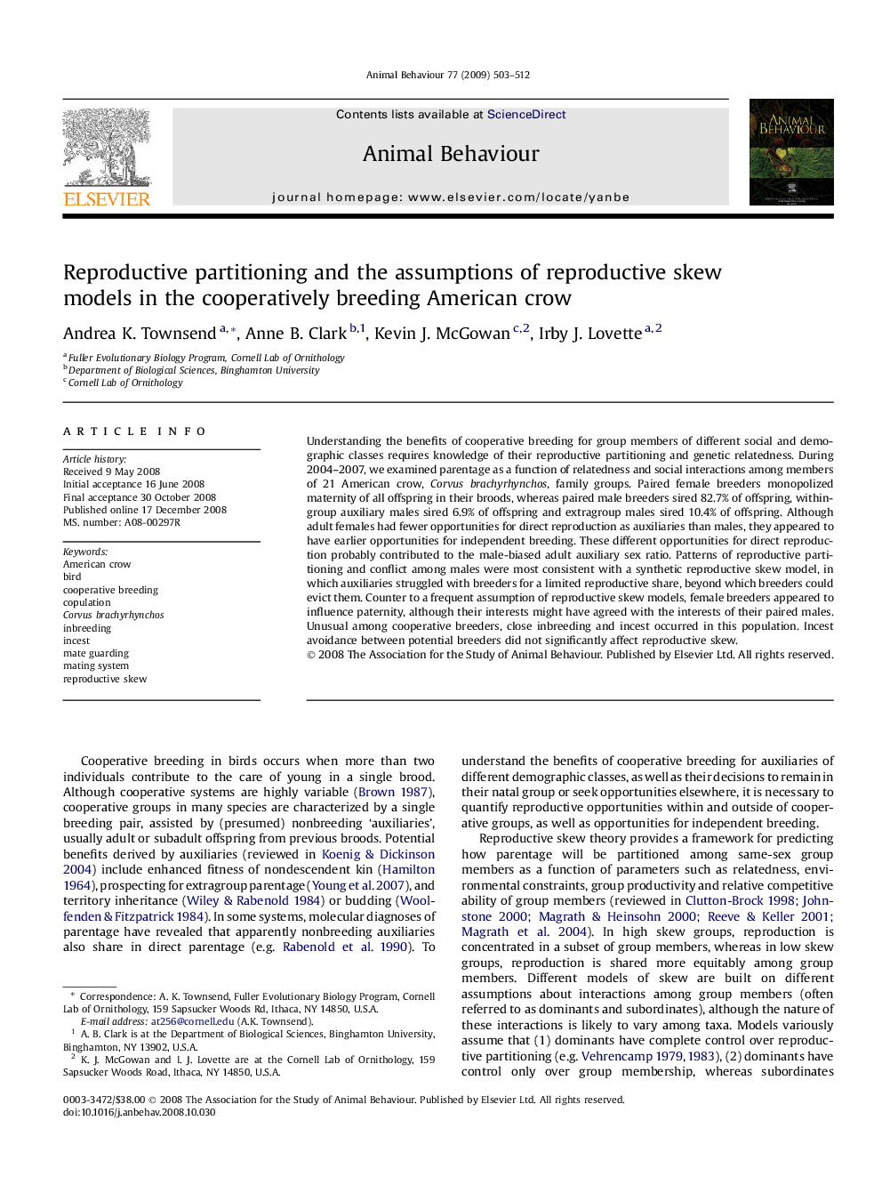 Reproductive partitioning and the assumptions of reproductive skew models in the cooperatively breeding American crow