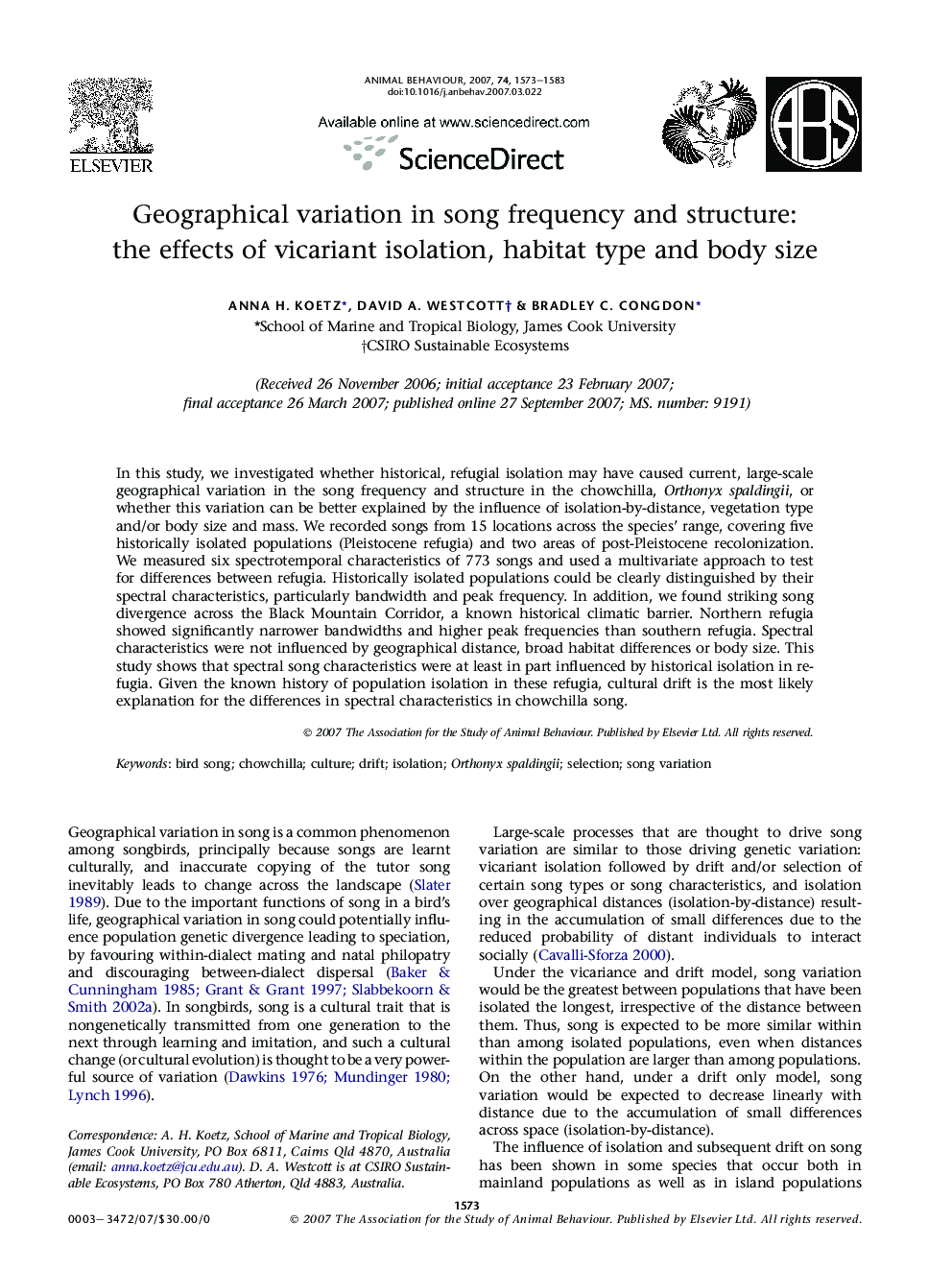 Geographical variation in song frequency and structure: the effects of vicariant isolation, habitat type and body size