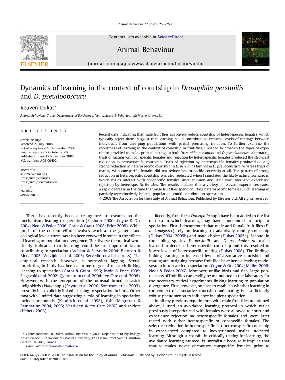 Dynamics of learning in the context of courtship in Drosophila persimilis and D. pseudoobscura