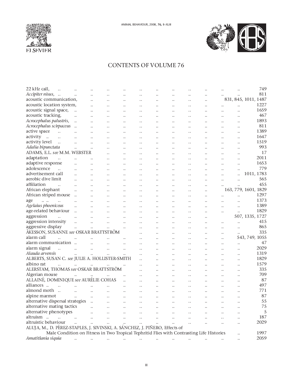 Index of Volume 76