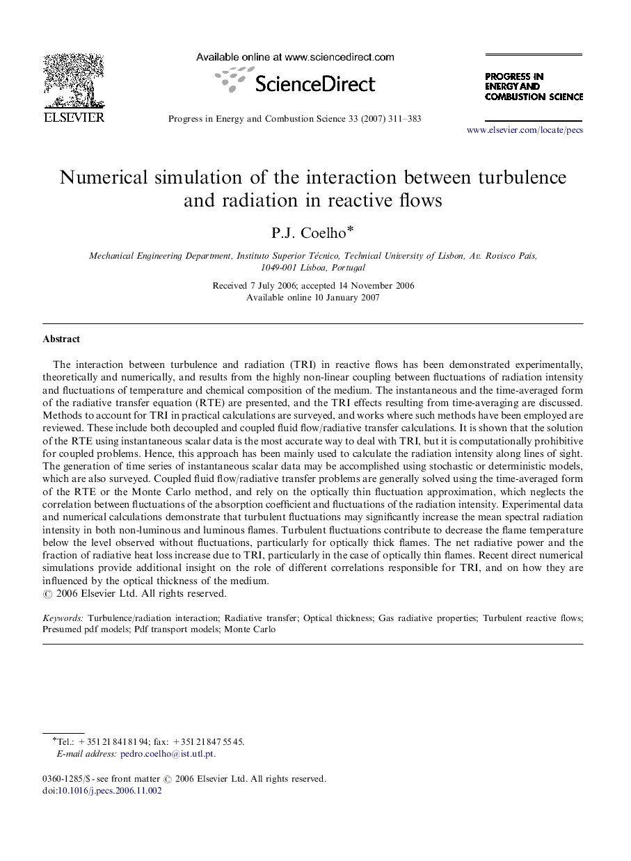 Numerical simulation of the interaction between turbulence and radiation in reactive flows