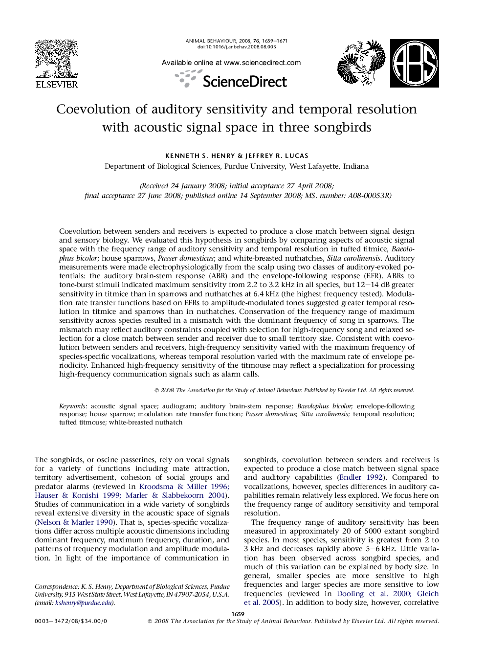 Coevolution of auditory sensitivity and temporal resolution with acoustic signal space in three songbirds