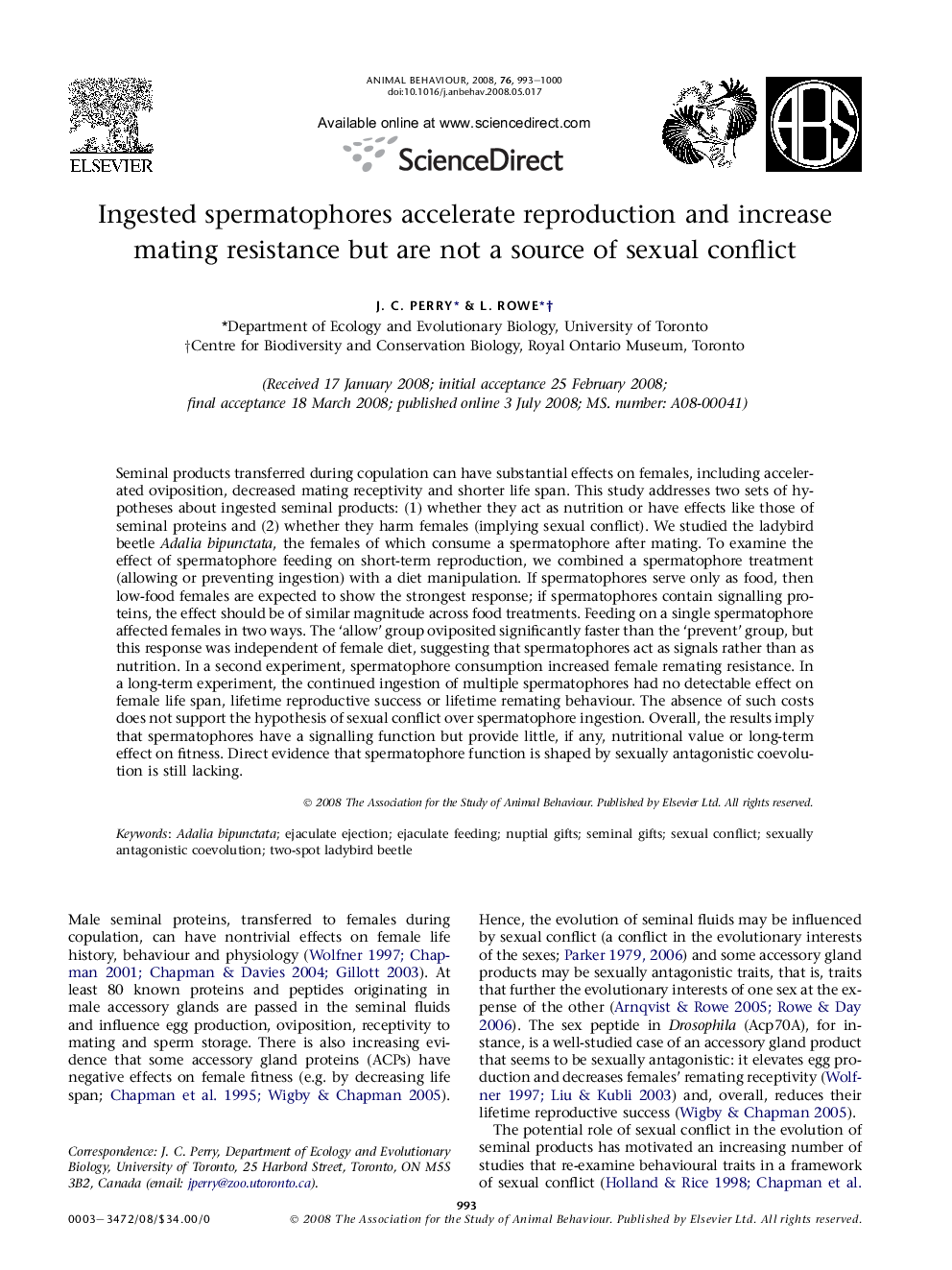 Ingested spermatophores accelerate reproduction and increase mating resistance but are not a source of sexual conflict