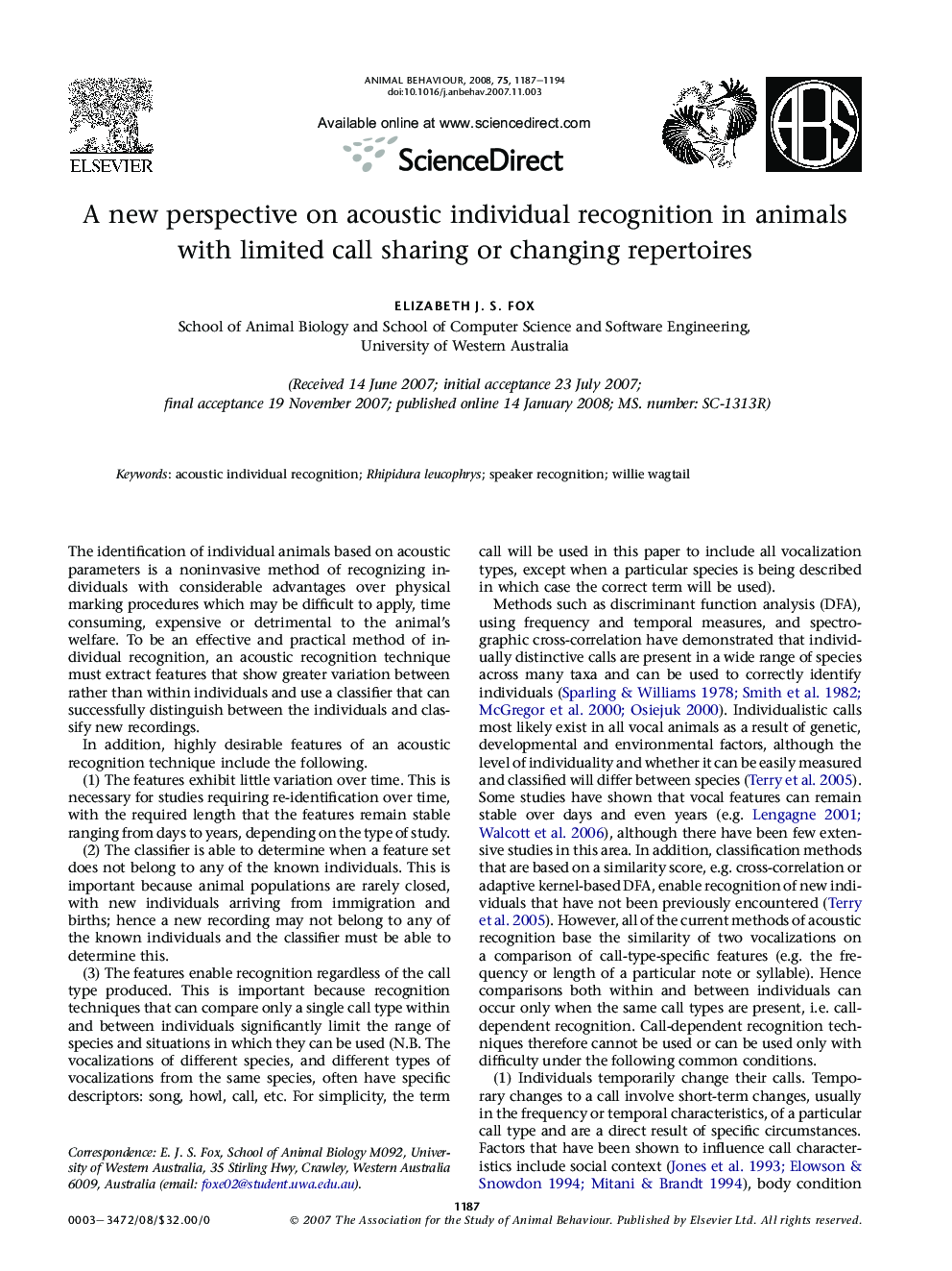 A new perspective on acoustic individual recognition in animals with limited call sharing or changing repertoires