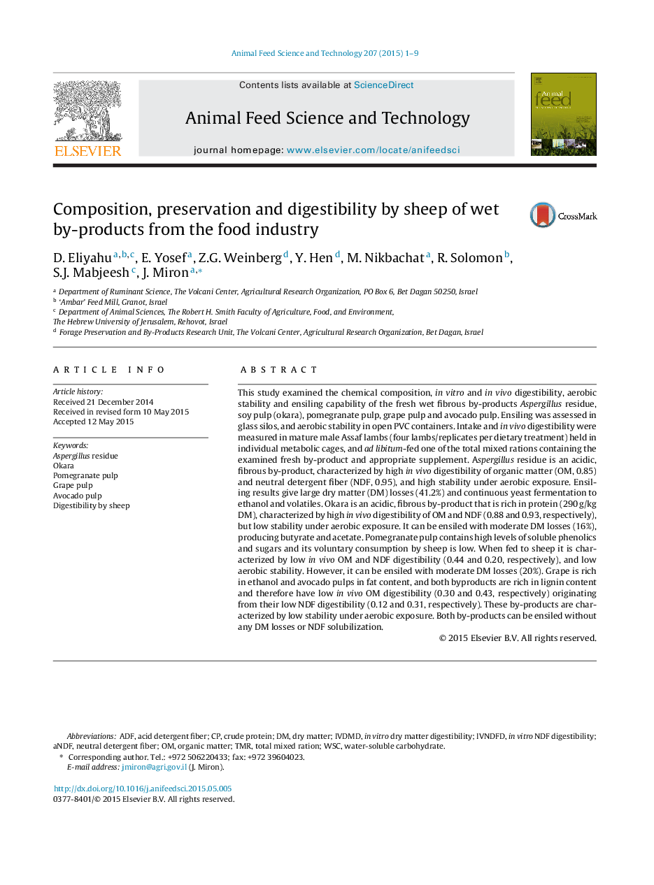 Composition, preservation and digestibility by sheep of wet by-products from the food industry