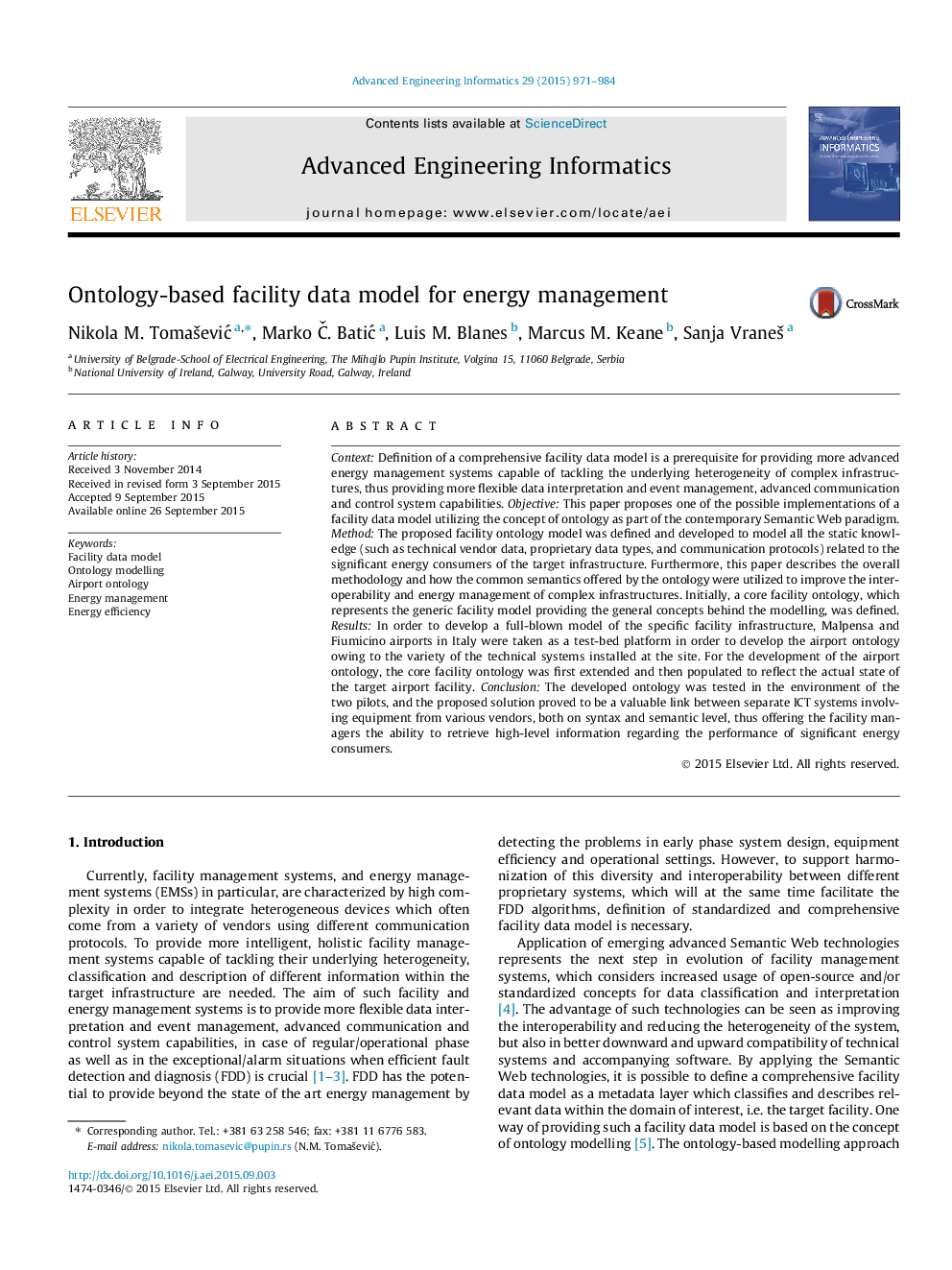 Ontology-based facility data model for energy management