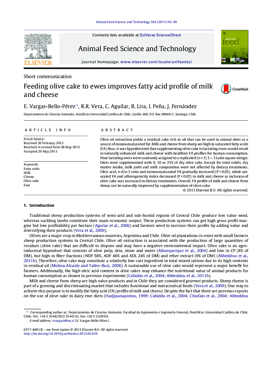 Feeding olive cake to ewes improves fatty acid profile of milk and cheese