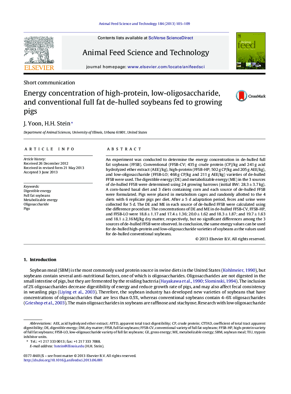 Energy concentration of high-protein, low-oligosaccharide, and conventional full fat de-hulled soybeans fed to growing pigs