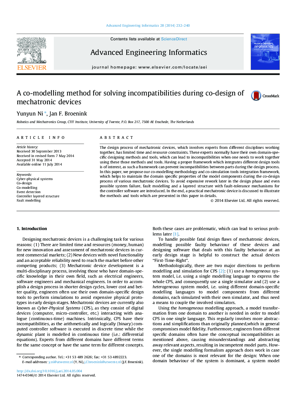 A co-modelling method for solving incompatibilities during co-design of mechatronic devices