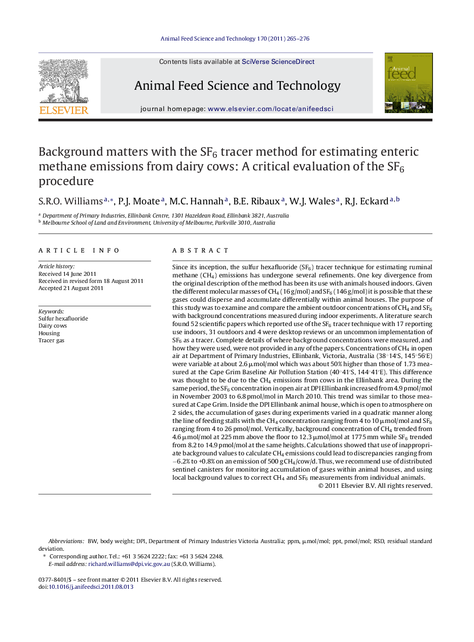 Background matters with the SF6 tracer method for estimating enteric methane emissions from dairy cows: A critical evaluation of the SF6 procedure