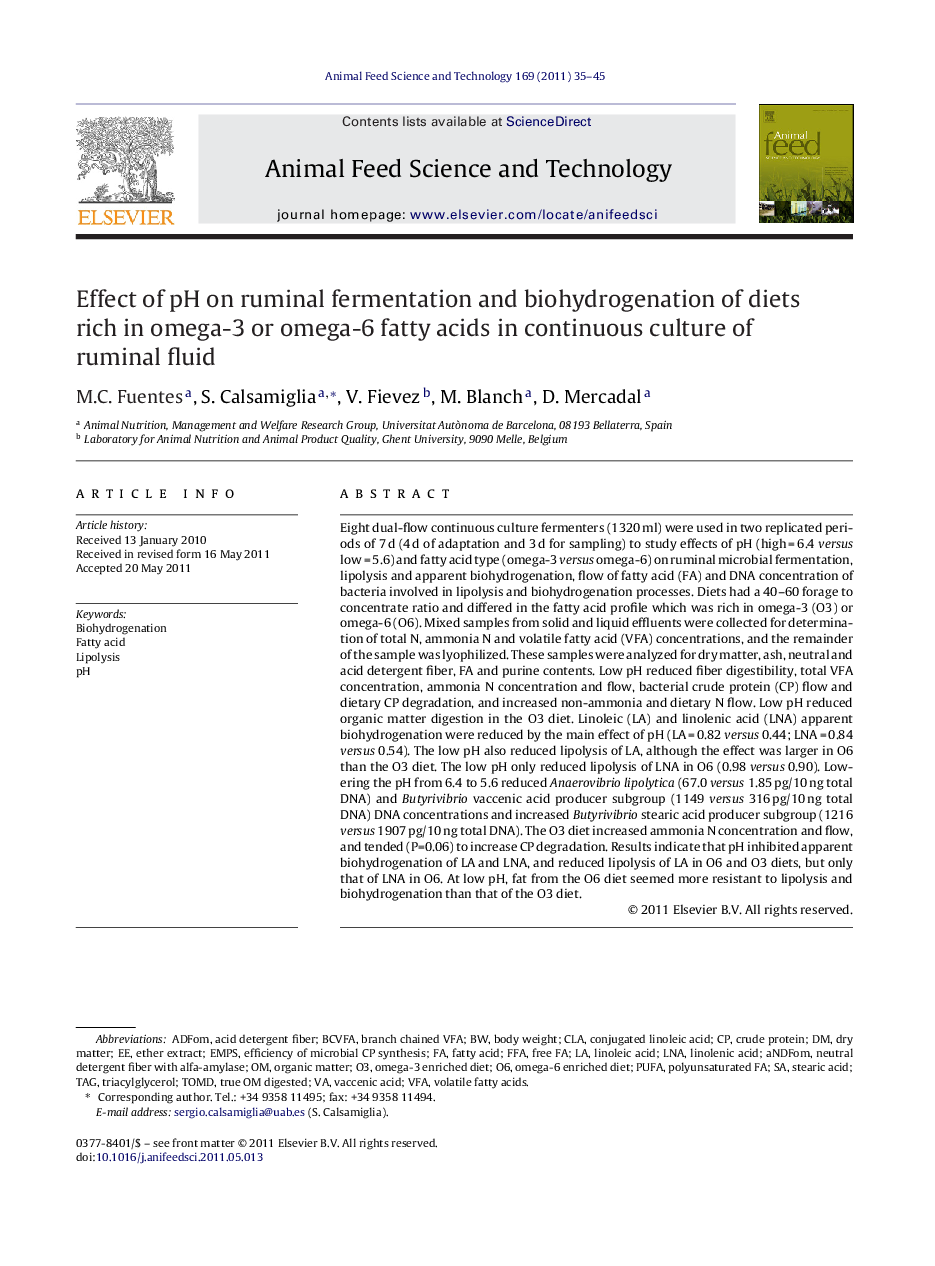 Effect of pH on ruminal fermentation and biohydrogenation of diets rich in omega-3 or omega-6 fatty acids in continuous culture of ruminal fluid