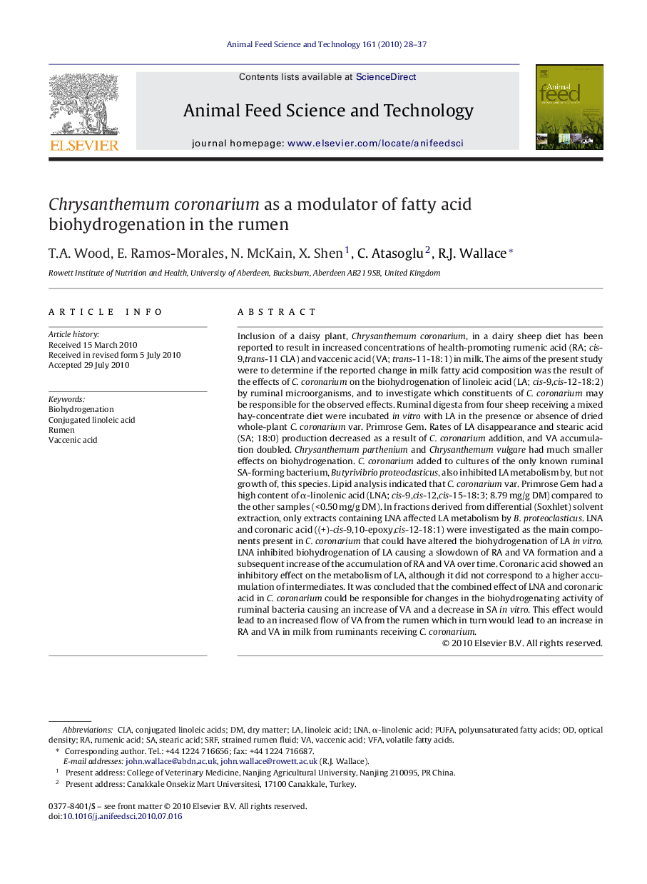 Chrysanthemum coronarium as a modulator of fatty acid biohydrogenation in the rumen