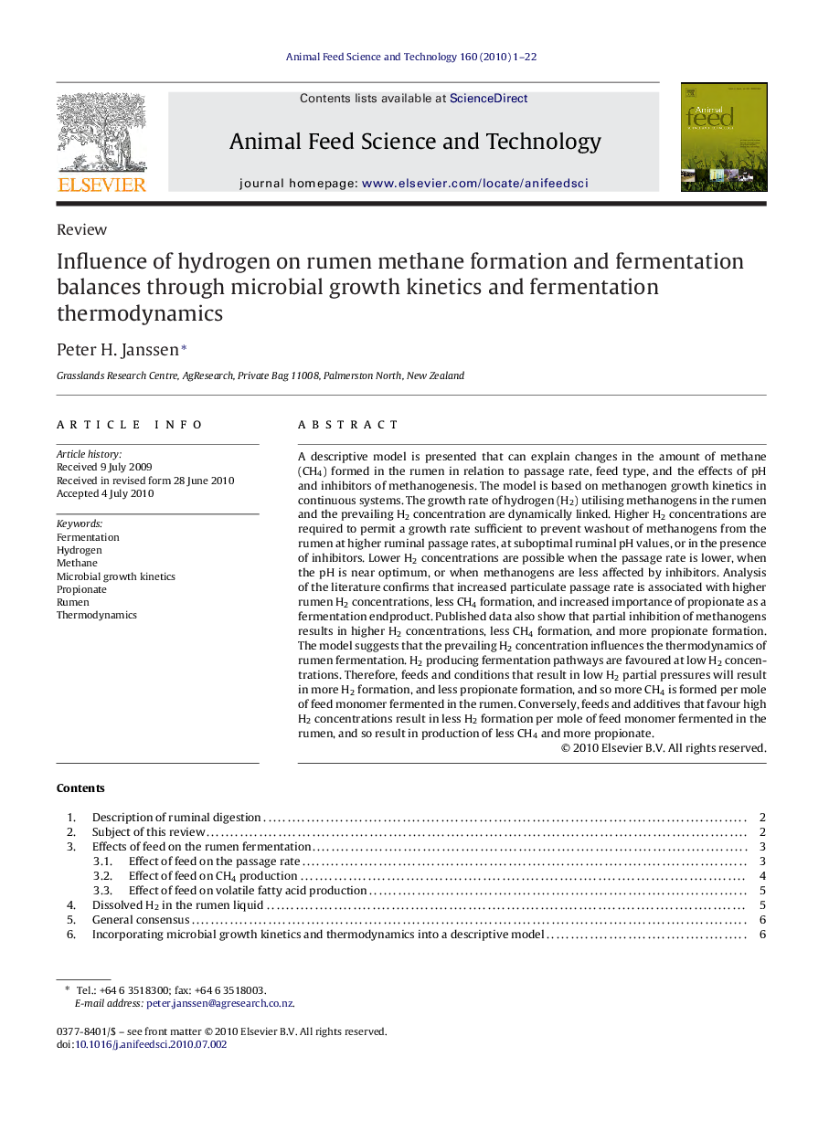 Influence of hydrogen on rumen methane formation and fermentation balances through microbial growth kinetics and fermentation thermodynamics