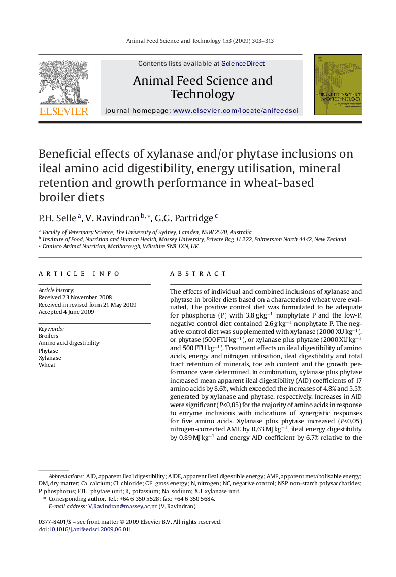 Beneficial effects of xylanase and/or phytase inclusions on ileal amino acid digestibility, energy utilisation, mineral retention and growth performance in wheat-based broiler diets