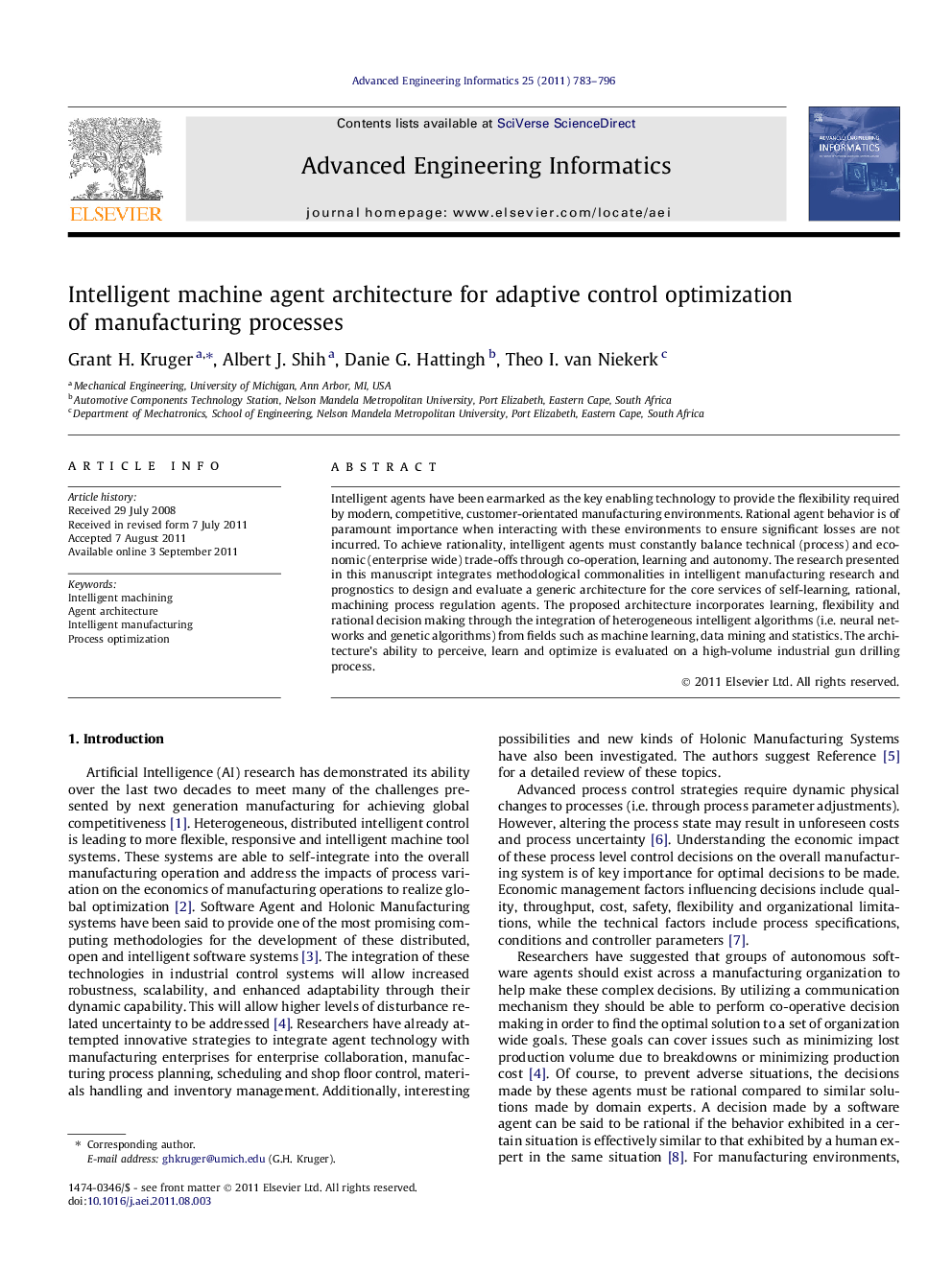 Intelligent machine agent architecture for adaptive control optimization of manufacturing processes