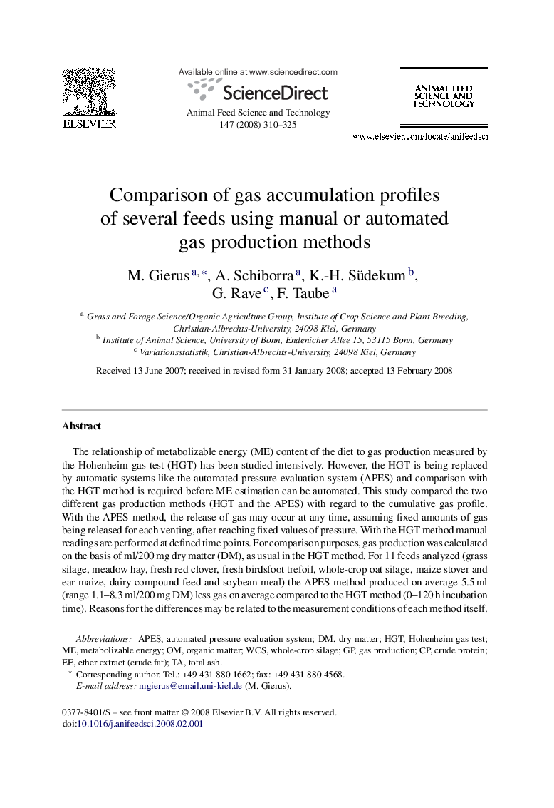 Comparison of gas accumulation profiles of several feeds using manual or automated gas production methods