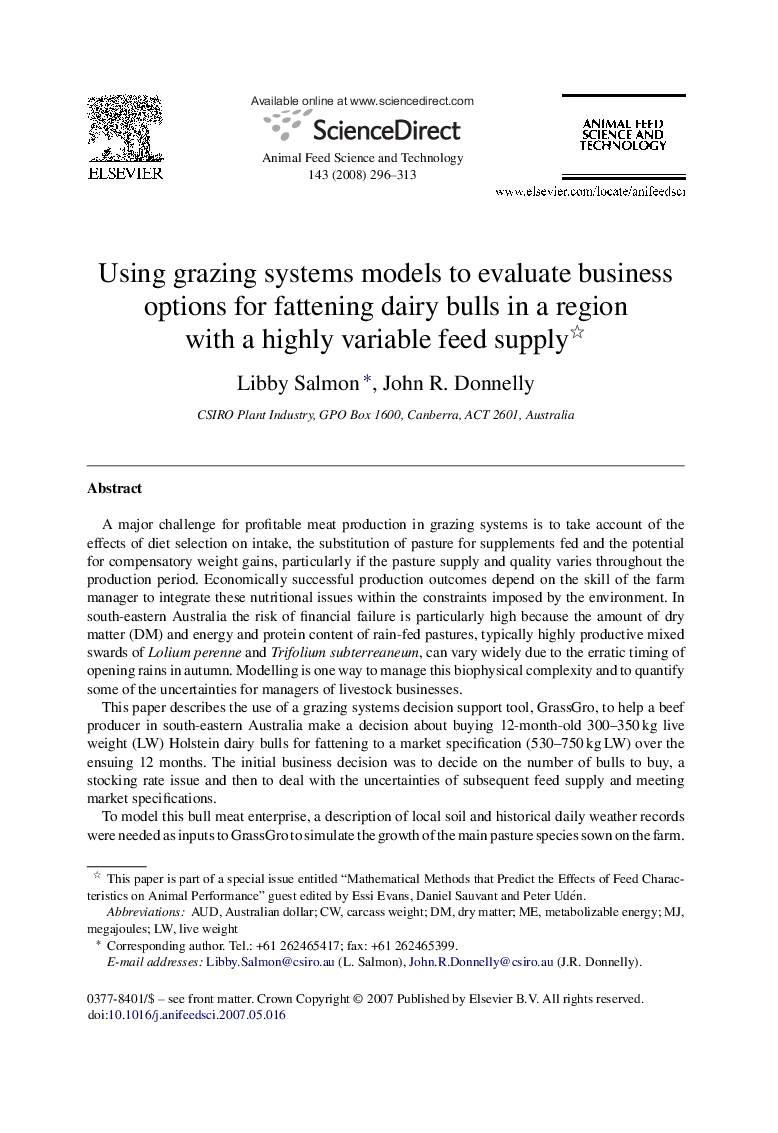 Using grazing systems models to evaluate business options for fattening dairy bulls in a region with a highly variable feed supply 