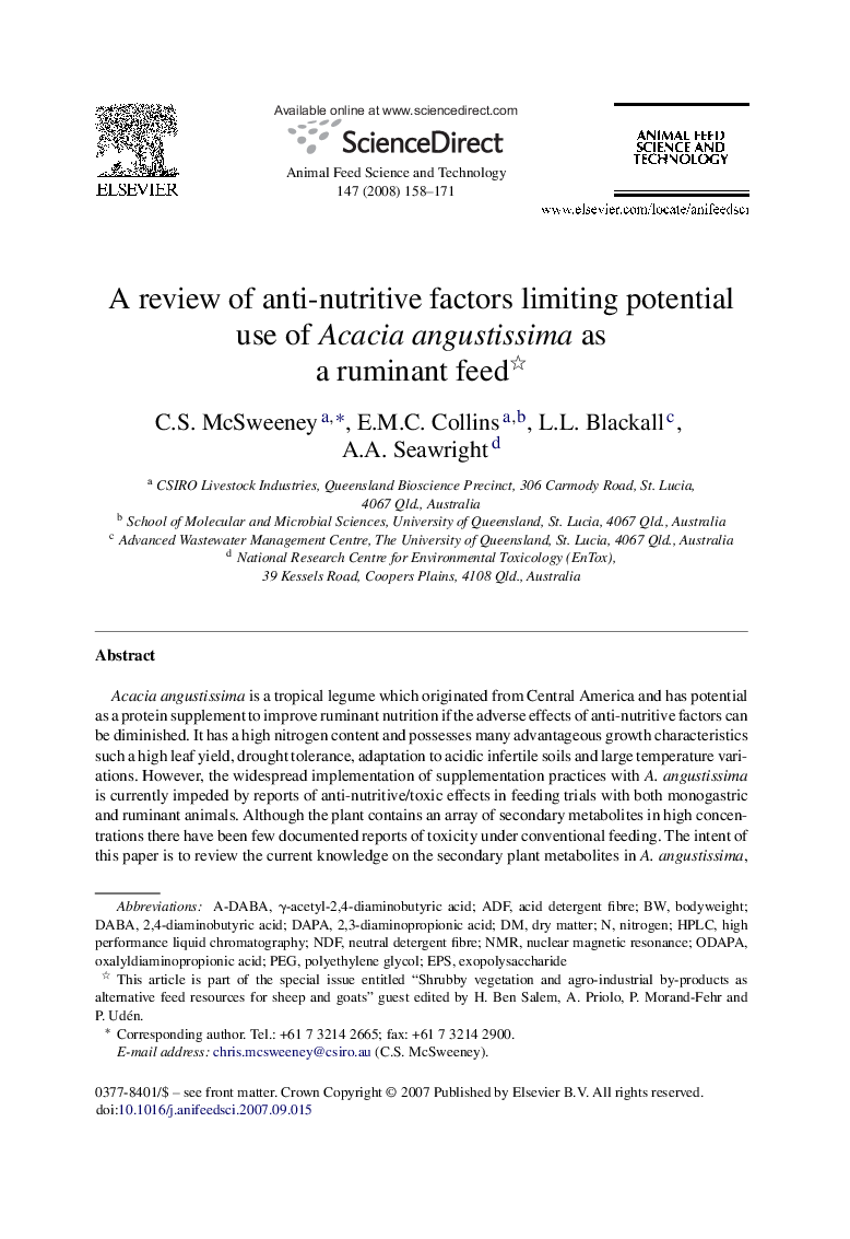 A review of anti-nutritive factors limiting potential use of Acacia angustissima as a ruminant feed 