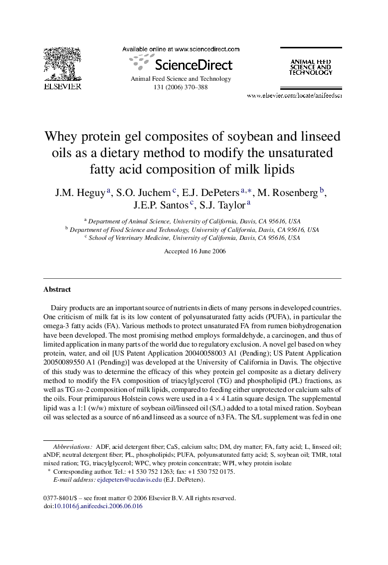 Whey protein gel composites of soybean and linseed oils as a dietary method to modify the unsaturated fatty acid composition of milk lipids