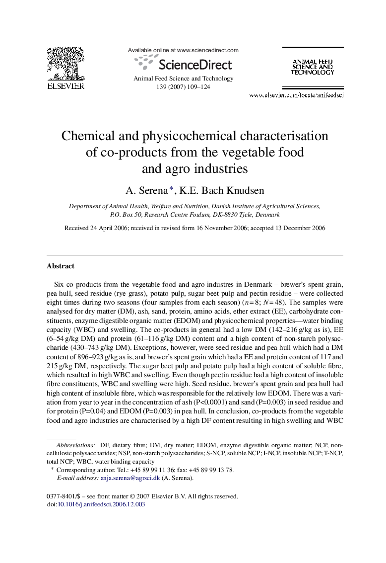 Chemical and physicochemical characterisation of co-products from the vegetable food and agro industries