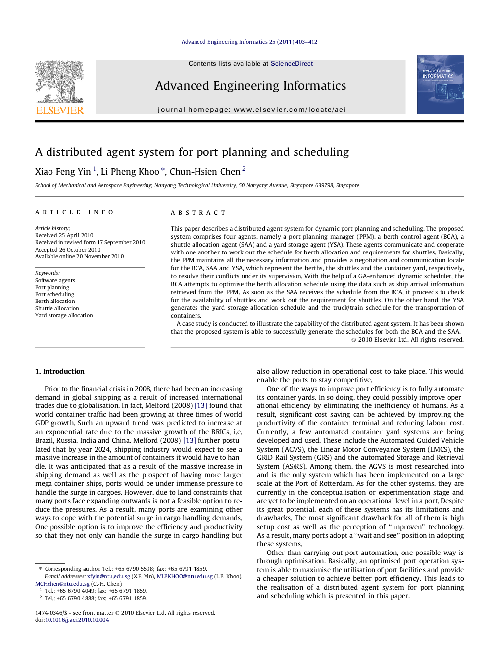 A distributed agent system for port planning and scheduling