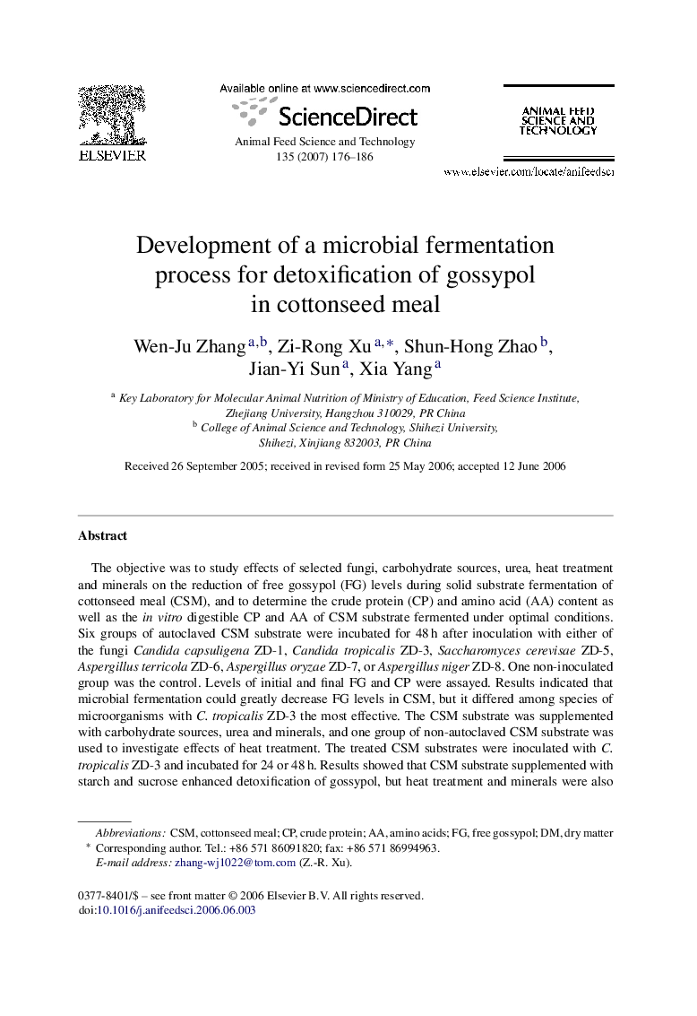 Development of a microbial fermentation process for detoxification of gossypol in cottonseed meal