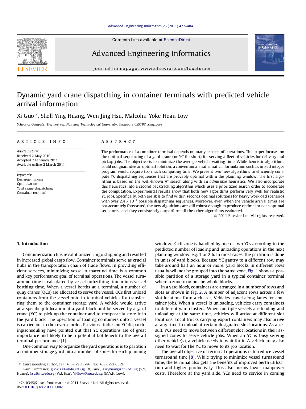 Dynamic yard crane dispatching in container terminals with predicted vehicle arrival information