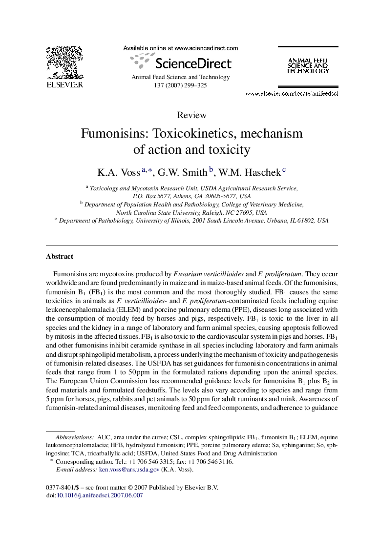 Fumonisins: Toxicokinetics, mechanism of action and toxicity