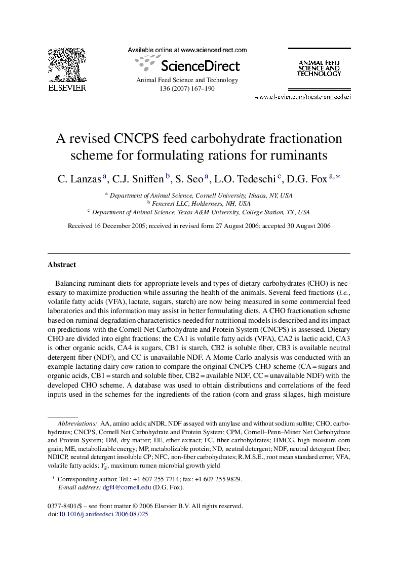 A revised CNCPS feed carbohydrate fractionation scheme for formulating rations for ruminants