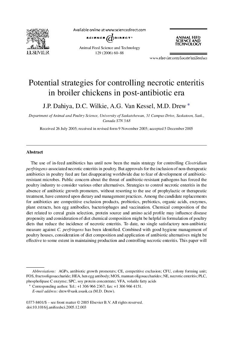 Potential strategies for controlling necrotic enteritis in broiler chickens in post-antibiotic era