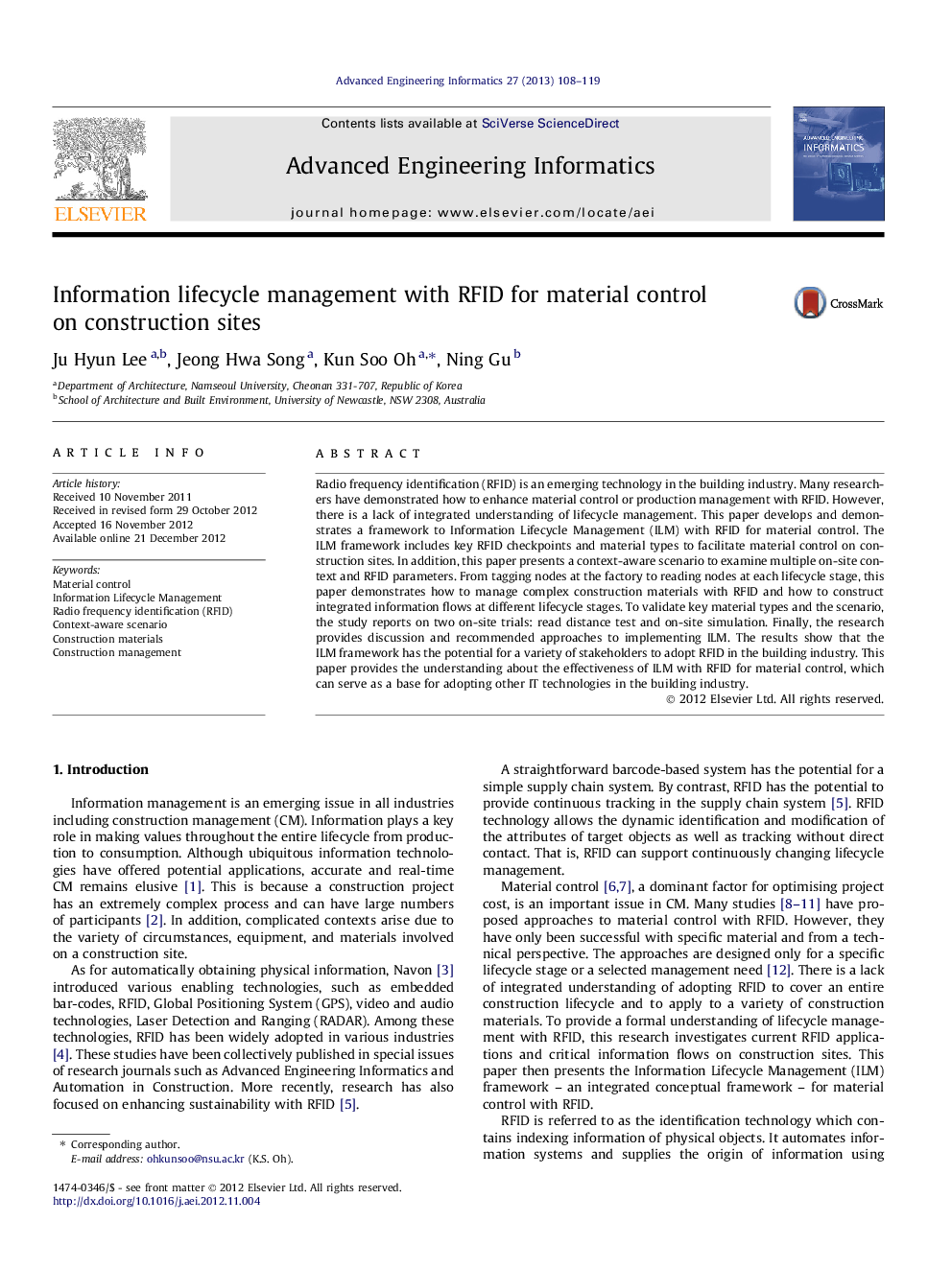 Information lifecycle management with RFID for material control on construction sites