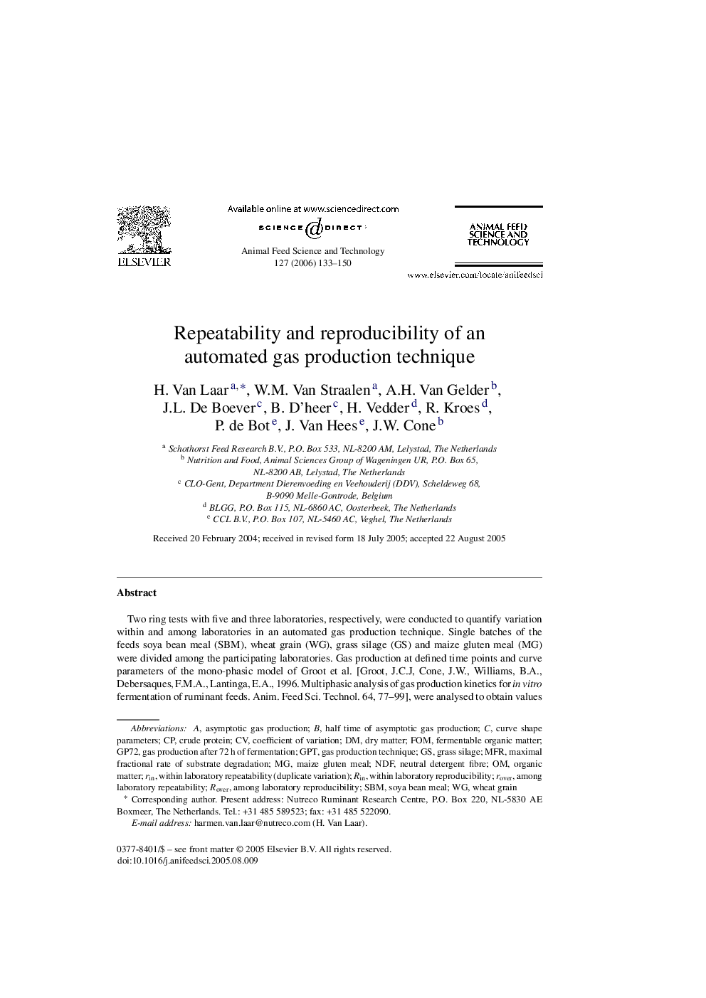 Repeatability and reproducibility of an automated gas production technique