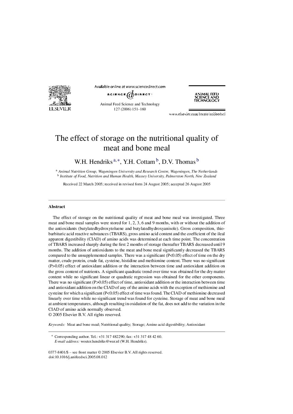 The effect of storage on the nutritional quality of meat and bone meal