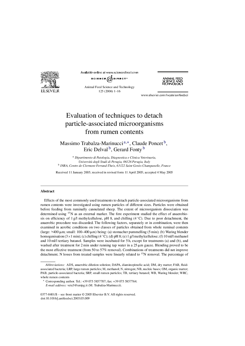 Evaluation of techniques to detach particle-associated microorganisms from rumen contents