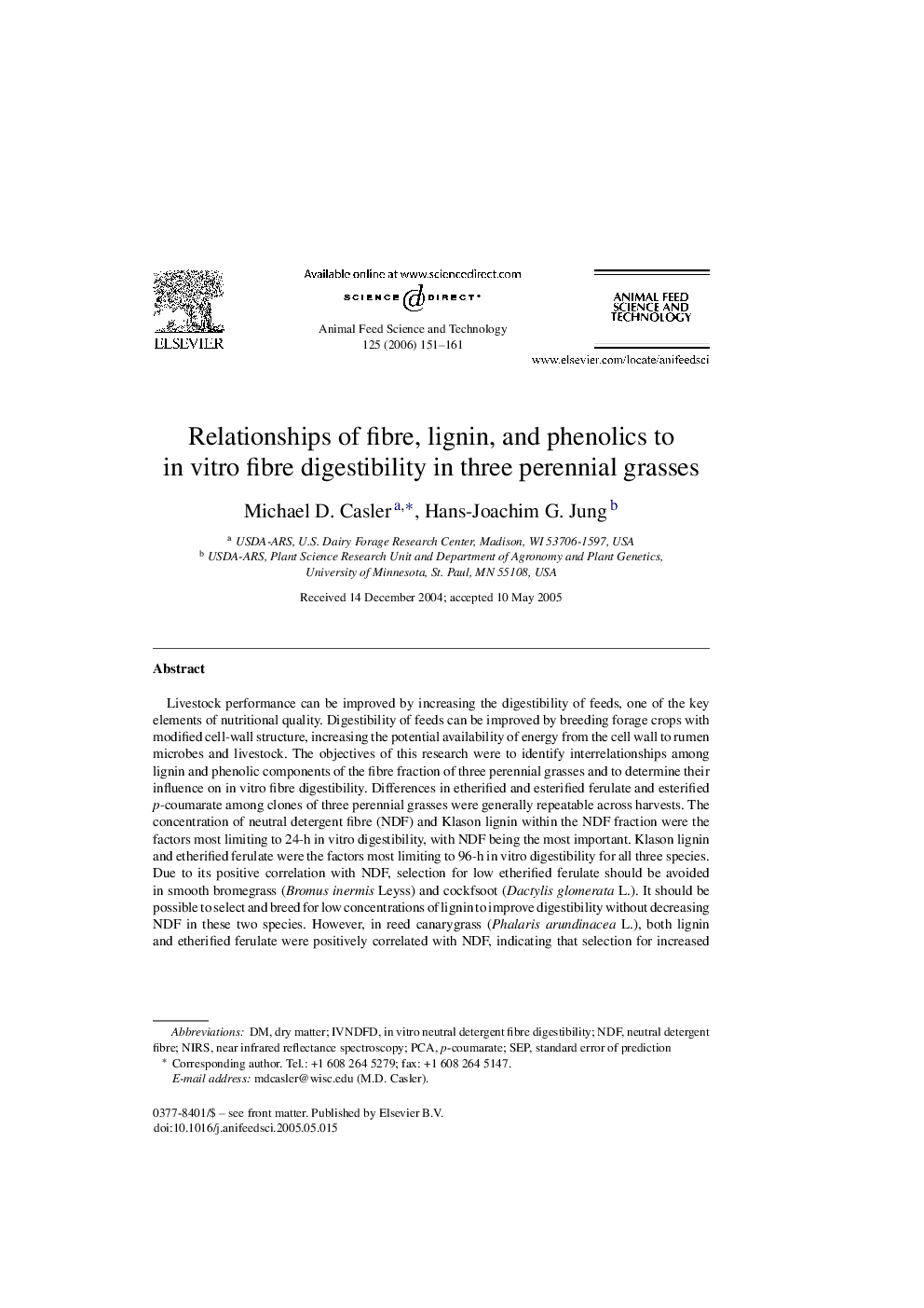 Relationships of fibre, lignin, and phenolics to in vitro fibre digestibility in three perennial grasses