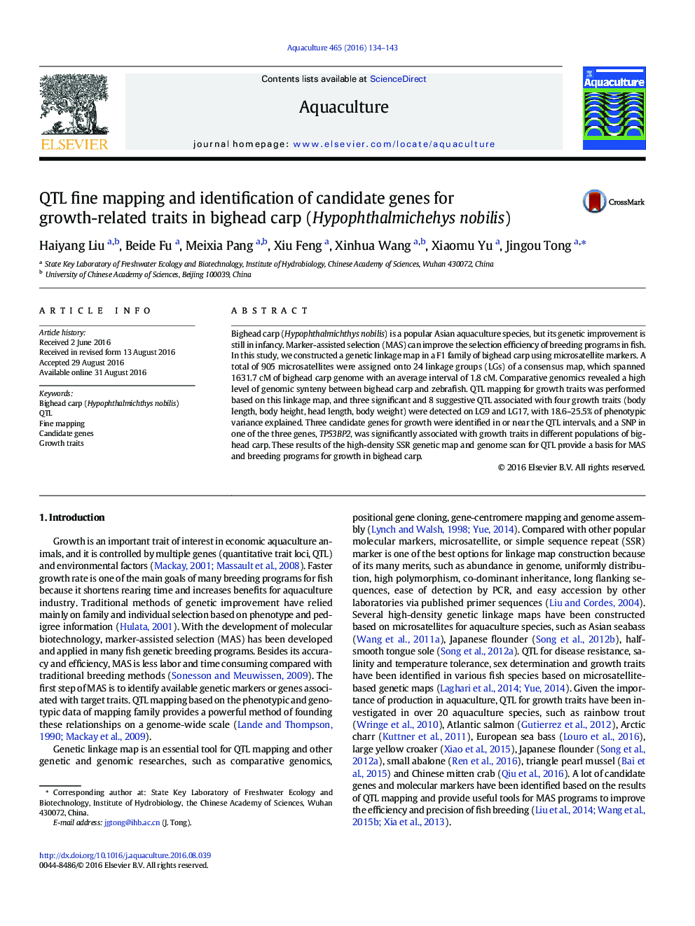 QTL fine mapping and identification of candidate genes for growth-related traits in bighead carp (Hypophthalmichehys nobilis)